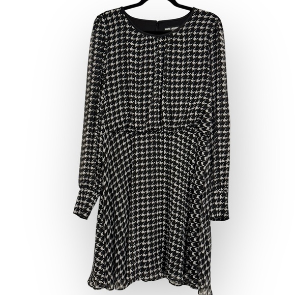 KARL LAGERFELD PARIS Houndstooth Belted Fit & Flare Dress, Size 14 - Picture 7 of 16